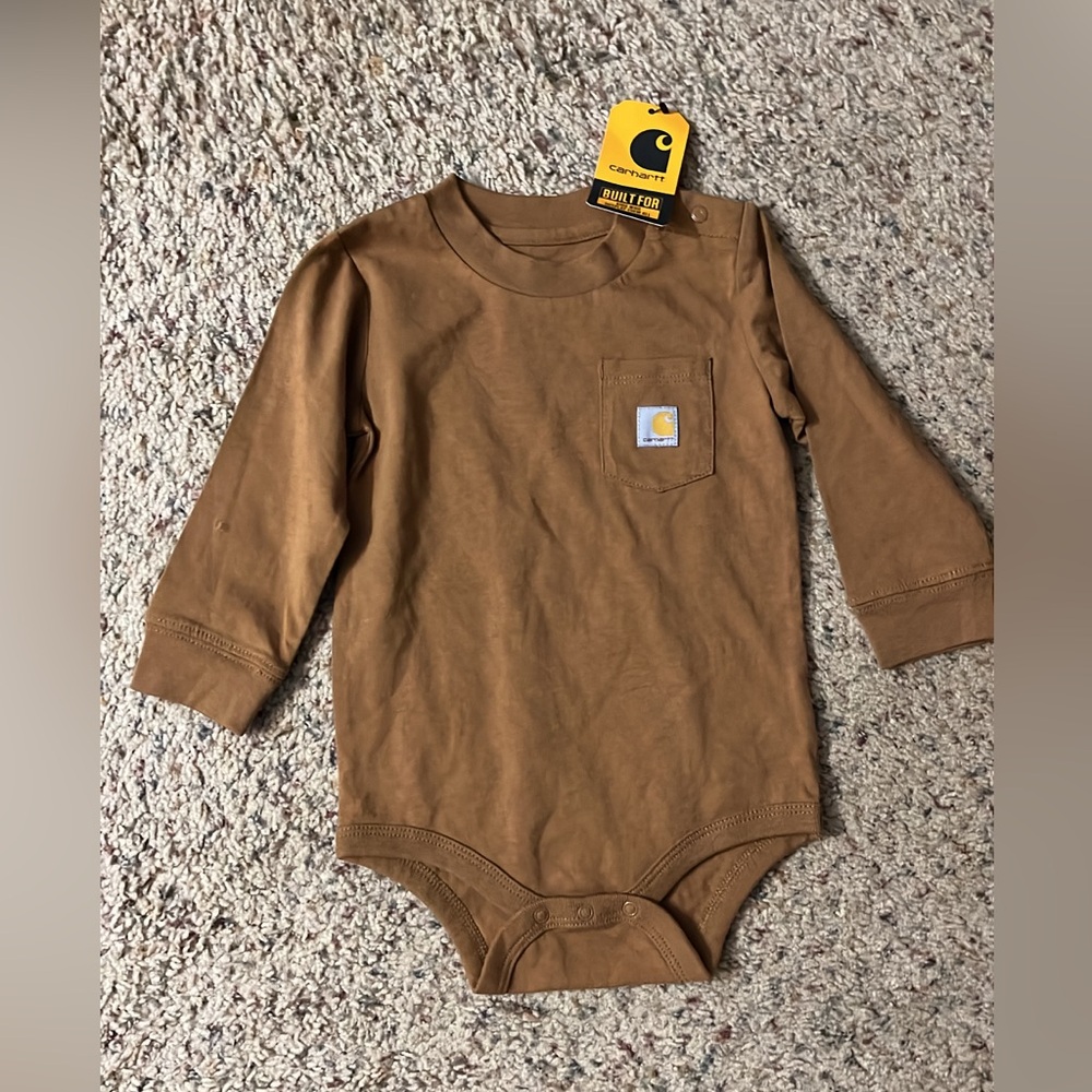 Carhartt Infant Baby 12 Months Tan Brown Long Sleeve Bodysuit Onesie